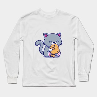 Cute Cat Eating Fish Long Sleeve T-Shirt